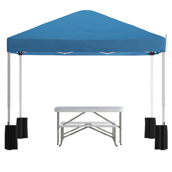 Flash Furniture Blue Pop Up Canopy Tent and Folding Bench Set - JJ-GZ10PKG103-BL-GG