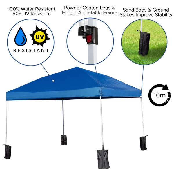 Flash Furniture Blue Pop Up Canopy Tent and Folding Bench Set - JJ-GZ10PKG103-BL-GG