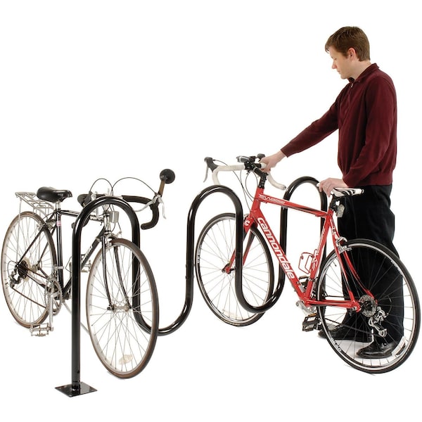 Global Industrial 68L Wave Bike Rack, Black, Flange Mount, 7-Bike Capacity - 652778M