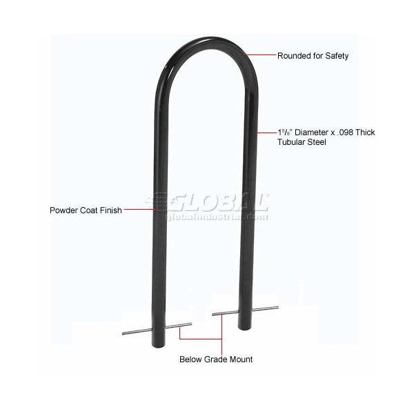 Global Industrial U-Rack Bike Rack, Black, Below Ground Mount, 2-Bike Capacity - 442804GBK