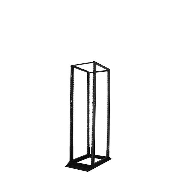 Quest Mfg 4-Post Open Frame Steel Floor Rack, Adjustable, 28U, 4' x 19" x 24"-36"D, Black - FR1924-28-02