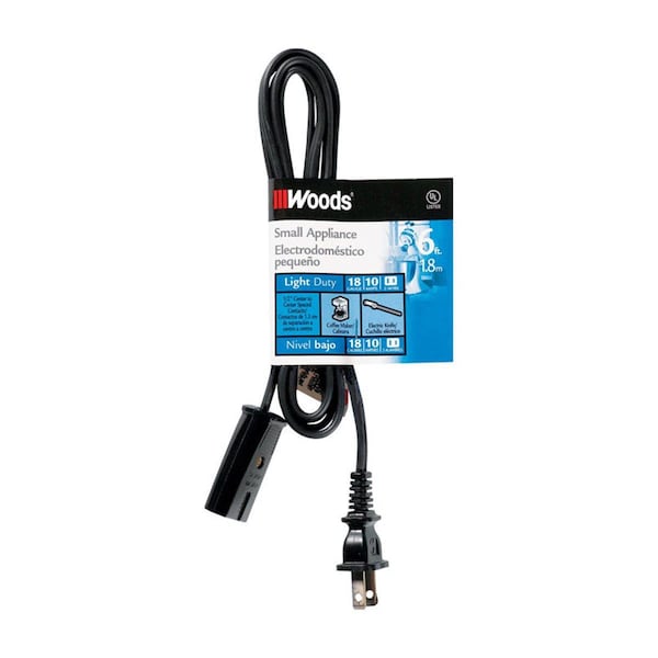 Southwire Woods 3834371 125V 6 ft. Small Appliance Cord; Black - 3834371