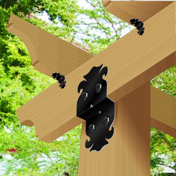 Nuvo Iron BLACK GALVANIZED STEEL 6in DECORATIVE POST TO BEAM SUPPORTS, 2PK - P2B6