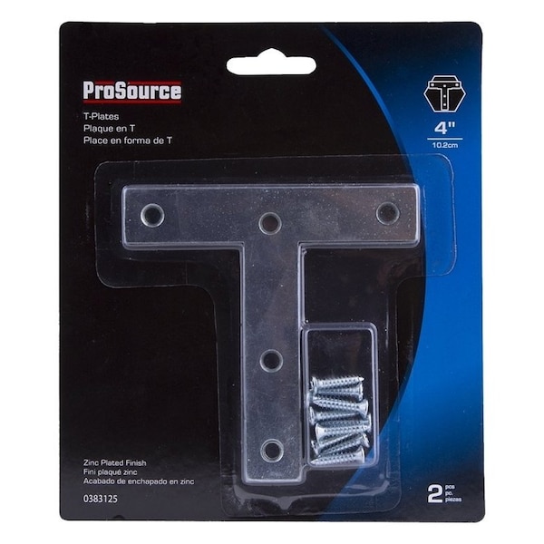 Prosource T-Plate, 4 in L, 4 in W, 2 mm Thick, Steel, Zinc - TP-Z04-C2PS