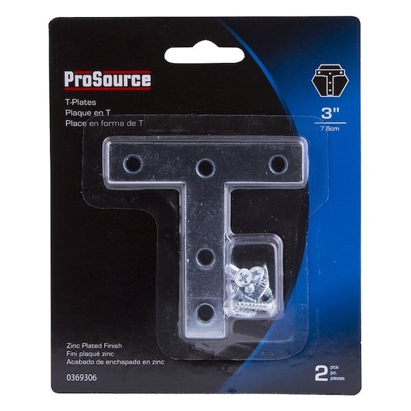 Prosource T-Plate, 3 in L, 3 in W, 2 mm Thick, Steel, Zinc - TP-Z03-C2PS