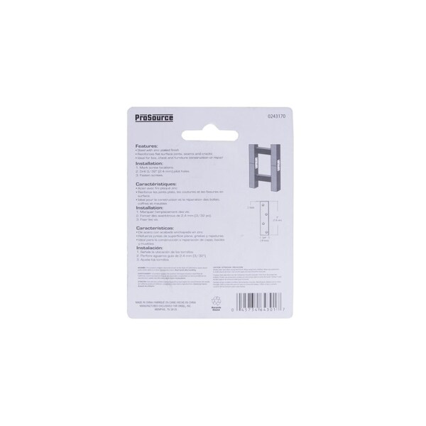 Prosource Mending Plate, 3 in L, 3/4 in W, Steel, Screw Mounting - MP-Z03-C4PS