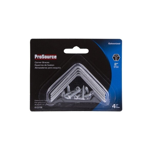 Prosource Corner Brace, 2 in L, 2 in W, 5/8 in H, Galvanized Steel, Galvanized, 1.8 mm Thick Material - CB-G02-C4PS