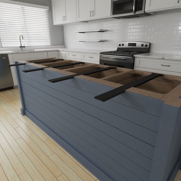 Ekena Millwork 2 1/2"W x 20"D Countertop Island Steel Heavy Duty Bracket w/ Flange, Powder Coated Black - BKTM02X20IBPBL