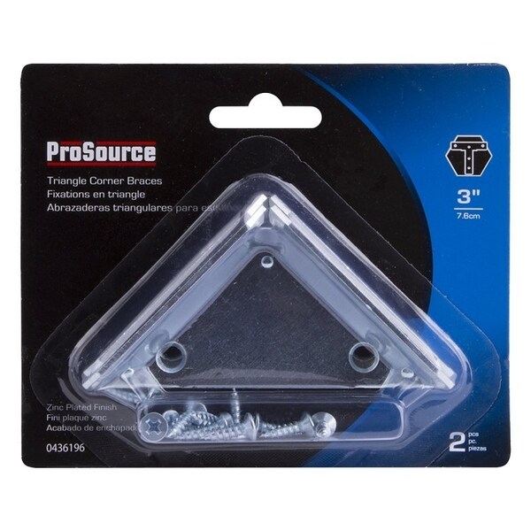 Prosource Corner Brace, 3 in L, 3 in W, 13/16 in H, Steel, Zinc-Plated, 2 mm Thick Material - 22491ZCB-PS