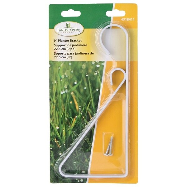 Landscapers Select Hanging Plant Bracket, 9-5/8 L, Steel, White, Wall Mount Mounting - GB0373L