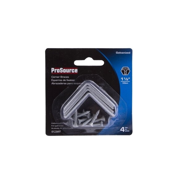 Prosource Corner Brace, 1-1/2 in L, 1-1/2 in W, 1/2 in H, Galvanized Steel, Galvanized - CB-G015-C4PS