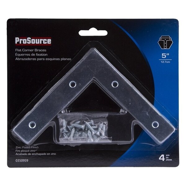 Prosource Corner Brace, 5 in L, 5 in W, 7/8 in H, Steel, Zinc-Plated, 1.8 mm Thick Material - FC-Z05-C4PS