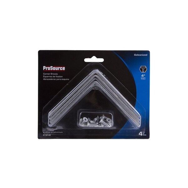 Prosource Corner Brace, 4 in L, 4 in W, 7/8 in H, Galvanized Steel, Galvanized, 3.1 mm Thick Material - CB-G04-C4PS