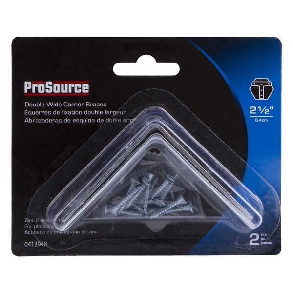 Prosource Corner Brace, 2-1/2 in L, 2-1/2 in W, 2-1/2 in H, Steel, Zinc-Plated, 2 mm Thick Material - BH-606PS