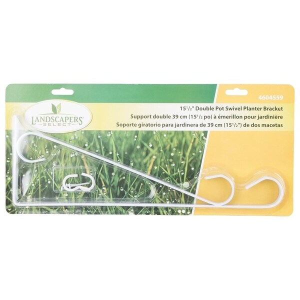 Landscapers Select Hang Plant Bracket, 15-1/2 L, Steel, White, Wall Mount Mounting - GB0293L