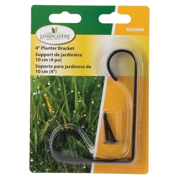 Landscapers Select Plant Bracket, 4-1/4 L, Steel, Black, Wall Mount Mounting - GB0173L