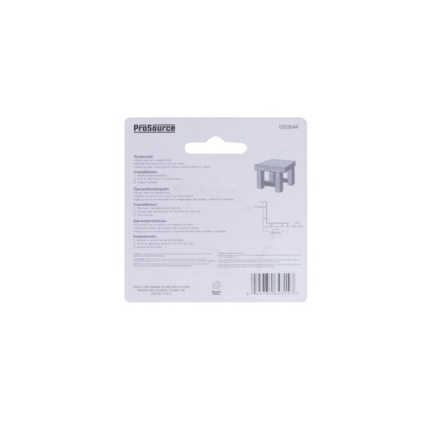 Prosource Corner Brace, 1-1/2 in L, 1-1/2 in W, 3/8 in H, Steel, Zinc-Plated, 1.6 mm Thick Material - FC-Z015-C4PS