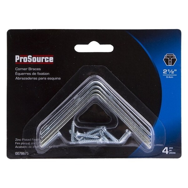 Prosource Corner Brace, 2-1/2 in L, 2-1/2 in W, 5/8 in H, Steel, Zinc-Plated, 2 mm Thick Material - CB-B025-C4PS