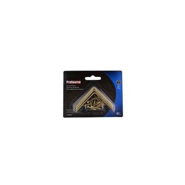 Prosource Corner Brace, 2 in L, 2 in W, 5/8 in H, Steel, Bright Brass, 1.8 mm Thick Material - CB-S02-C4PS
