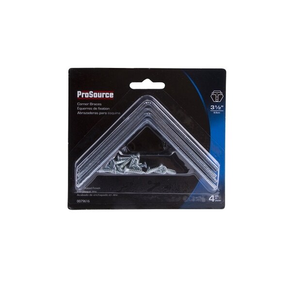 Prosource Corner Brace, 3-1/2 in L, 3-1/2 in W, 3/4 in H, Steel, Zinc-Plated, 3 mm Thick Material - CB-B03.5-C4PS