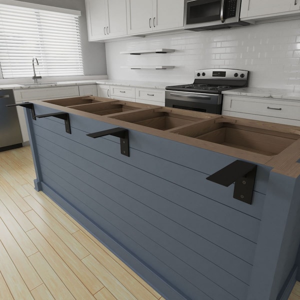 Ekena Millwork Countertop Support Steel Heavy Duty Bracket w/ Gusset, Powder Coated Black 2 1/2"W x 18"D x 12"H - BKTM02X18X12CGPBL