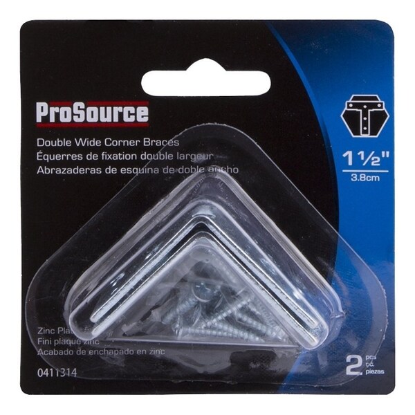 Prosource Corner Brace, 1-1/2 in L, 1-1/2 in W, 1-1/2 in H, Steel, Zinc-Plated, 2 mm Thick Material - BH-604PS