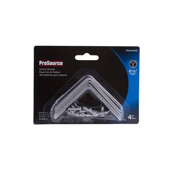 Prosource Corner Brace, 2-1/2 in L, 2-1/2 in W, 5/8 in H, Galvanized Steel, Galvanized, 2 mm Thick Material - CB-G025-C4PS
