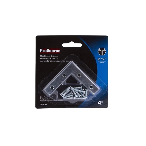Prosource Corner Brace, 2-1/2 in L, 2-1/2 in W, 1/2 in H, Steel, Zinc-Plated, 1.6 mm Thick Material - FC-Z025-C4PS