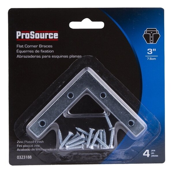 Prosource Corner Brace, 3 in L, 3 in W, 1/2 in H, Steel, Zinc-Plated, 1.6 mm Thick Material - FC-Z03-C4PS
