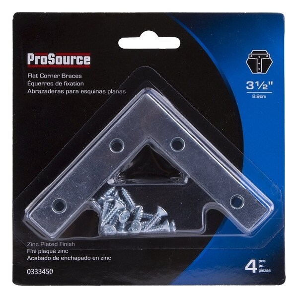 Prosource Corner Brace, 3-1/2 in L, 3-1/2 in W, 5/8 in H, Steel, Zinc-Plated, 1.8 mm Thick Material - FC-Z035-C4PS