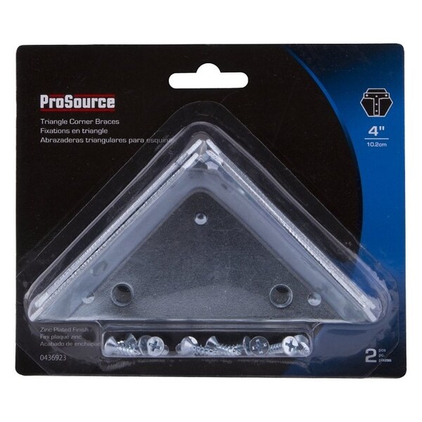 Prosource Corner Brace, 4 in L, 4 in W, 5/16 in H, Steel, Zinc-Plated, 2.5 mm Thick Material - 22492ZCB-PS
