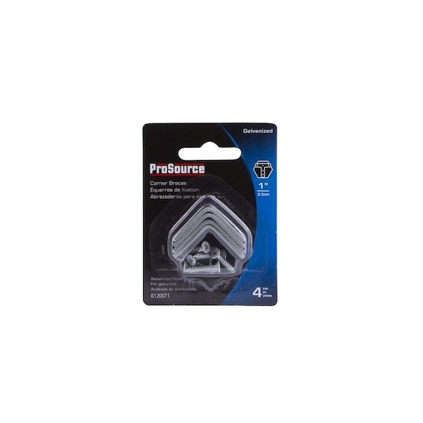 Prosource Corner Brace, 1 in L, 1 in W, 1/2 in H, Galvanized Steel, Galvanized, 1.8 mm Thick Material - CB-G01-C4PS