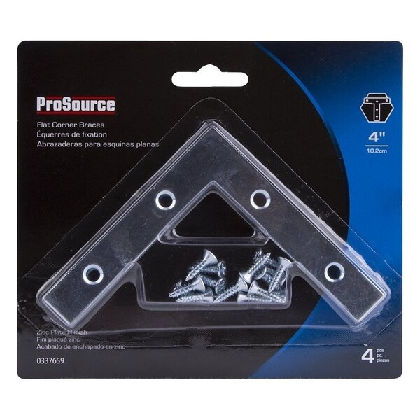 Prosource Corner Brace, 4 in L, 4 in W, 5/8 in H, Steel, Zinc-Plated, 1.8 mm Thick Material - FC-Z04-C4PS