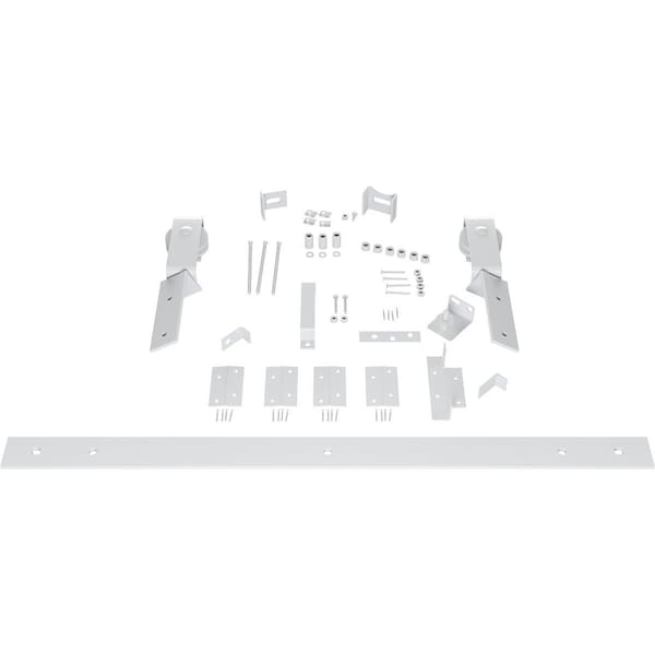 Ekena Millwork Barnfold J-Strap 2-Door Hardware Set for 1 1/4" to 1 3/8" Doors with 28" Track, Rocket White - GB6007M2D28RW