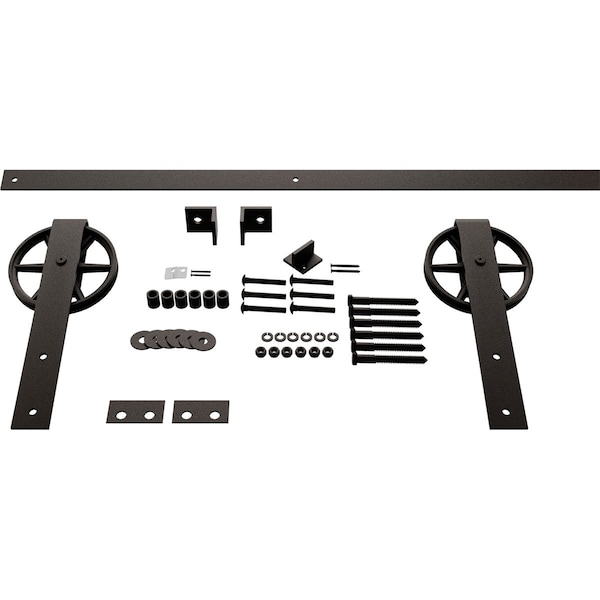 Ekena Millwork Premium Wagon Wheel Strap Barn Door Hardware Set w/ 4' Track for 1 3/8" Doors, Arch Bronze - GB600134HWAB