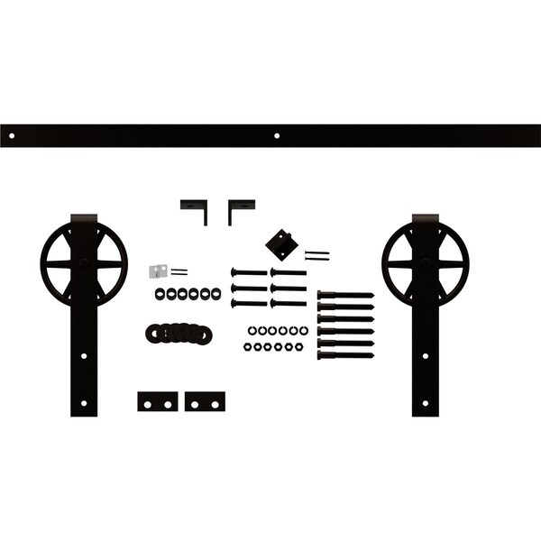 Ekena Millwork Premium Wagon Wheel Strap Barn Door Hardware Set w/ 4' Track for 1 3/8" Doors, Arch Bronze - GB600134HWAB