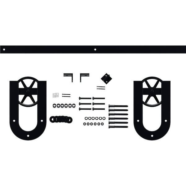 Ekena Millwork Premium Wagon Wheel Horseshoe Barn Door Hardware Set w/ 6' Track for 2 1/4" Doors, Dark Gray - GB600156H2WDG