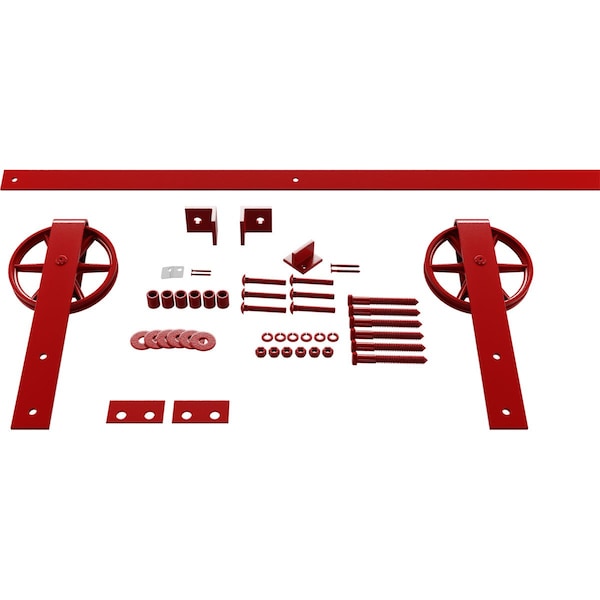 Ekena Millwork Premium Wagon Wheel Strap Barn Door Hardware Set w/ 5' Track for 1 3/8" Doors, Regal Red - GB600135HWRR