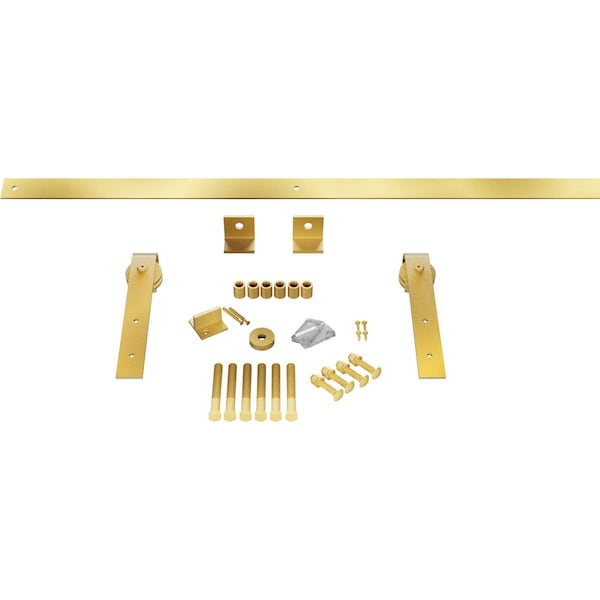 Ekena Millwork Premium J-Strap Barn Door Hardware Set w/ 6' Track for 2 1/4" Doors, Jacob's Gold - GB60015H6JG