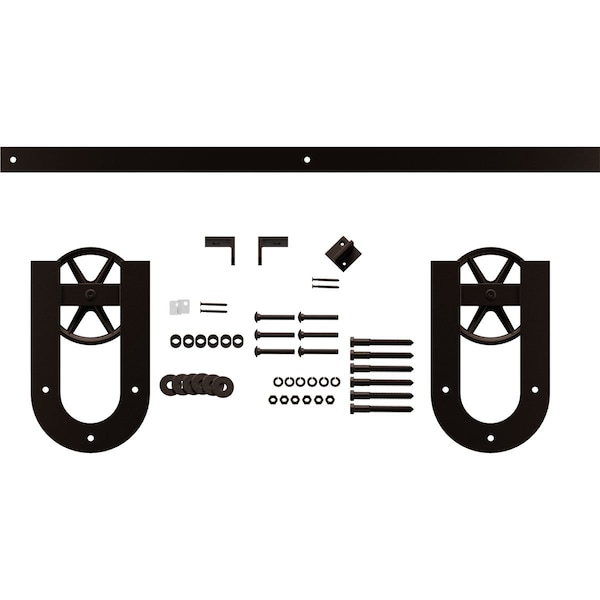 Ekena Millwork Premium Wagon Wheel Horseshoe Barn Door Hardware Set w/ 5' 4" Track for 1 3/4" Doors - GB6001454H2WBZ