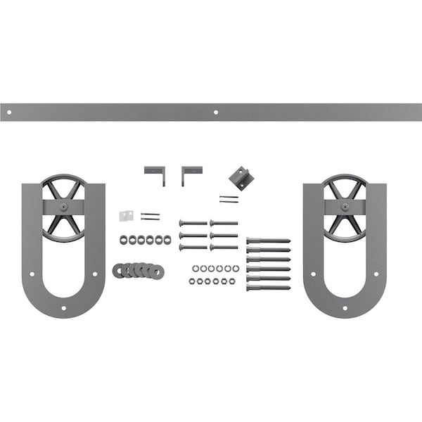 Ekena Millwork Premium Wagon Wheel Horseshoe Barn Door Hardware Set w/ 5' 4" Track for 2 1/4" Doors, Flint Gray - GB6001554H2WFG