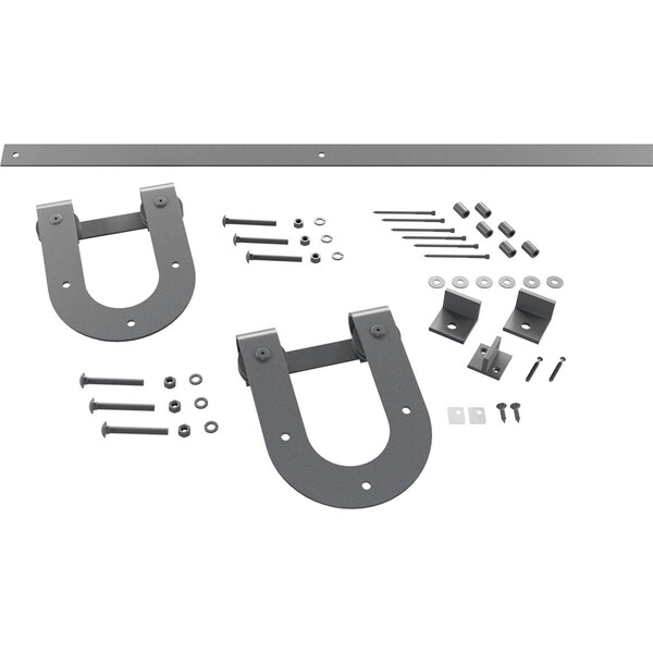 Ekena Millwork Premium Horseshoe Barn Door Hardware Set w/ 4' Track for 1 3/4" Doors, Flint Gray - GB60014H24FG