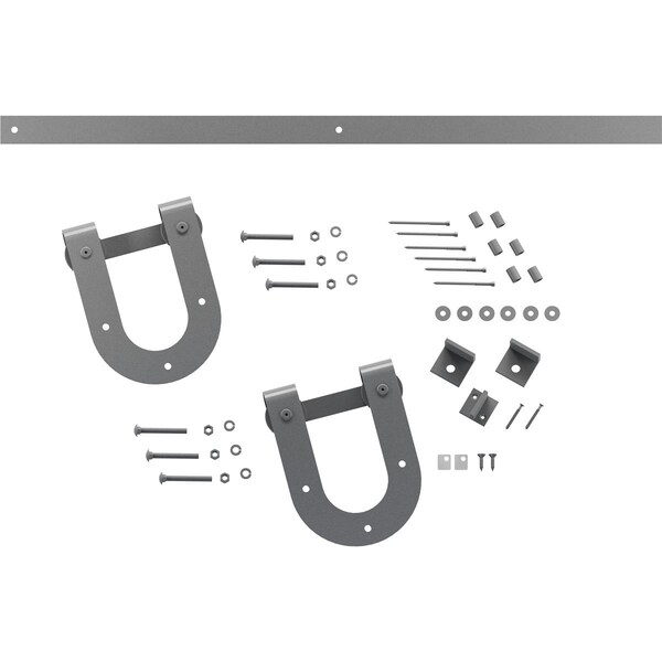 Ekena Millwork Premium Horseshoe Barn Door Hardware Set w/ 4' Track for 1 3/4" Doors, Flint Gray - GB60014H24FG