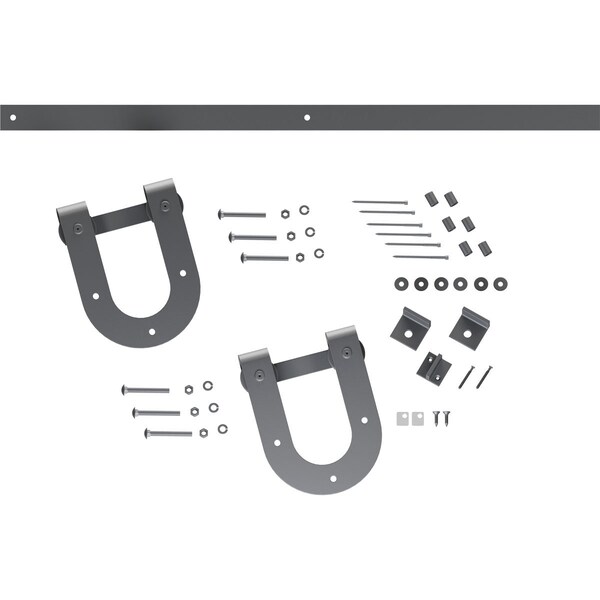 Ekena Millwork Premium Horseshoe Barn Door Hardware Set w/ 7' Track for 1 3/4" Doors, Silver Metallic - GB60014H27SM