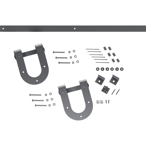 Ekena Millwork Premium Horseshoe Barn Door Hardware Set w/ 7' Track for 1 3/4" Doors, Silver Metallic - GB60014H27SM