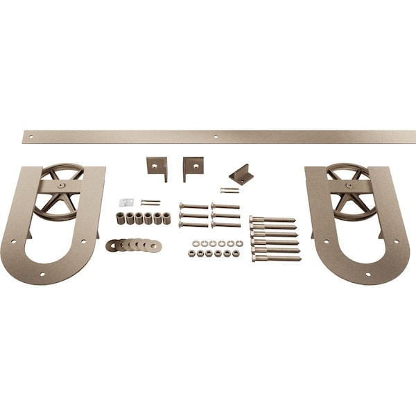 Ekena Millwork Premium Wagon Wheel Horseshoe Barn Door Hardware Set w/ 8' Track for 1 3/4" Doors, White Bronze - GB600148H2WWZ