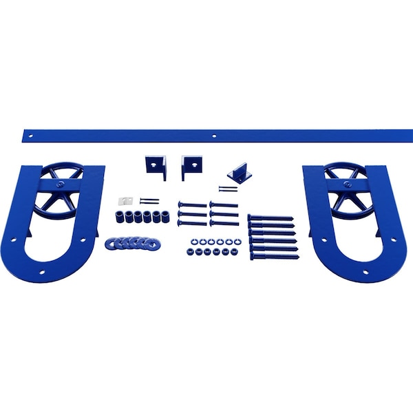 Ekena Millwork Premium Wagon Wheel Horseshoe Barn Door Hardware Set w/ 5' 4" Track for 1 3/4" Doors, Blue Ribbon - GB6001454H2WBR