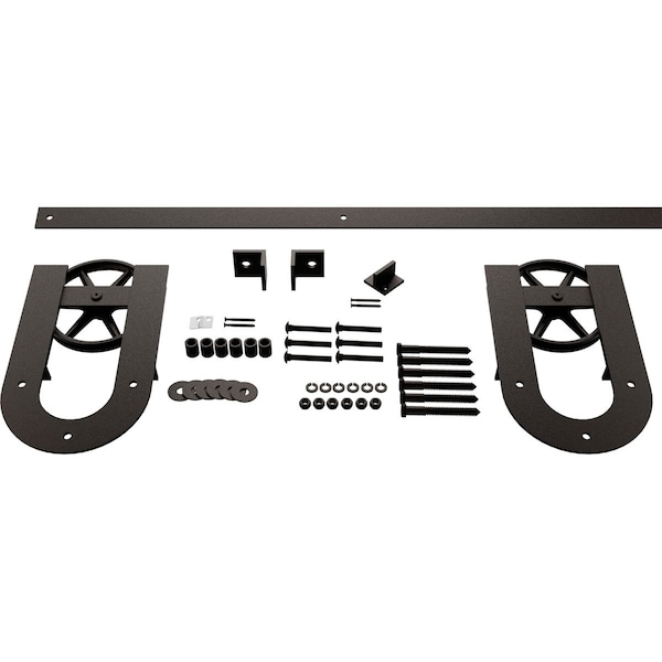 Ekena Millwork Premium Wagon Wheel Horseshoe Barn Door Hardware Set w/ 4' Track for 1 3/4" Doors, Arch Bronze - GB600144H2WAB