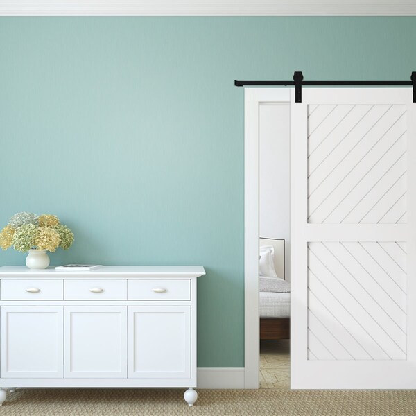 Ekena Millwork Premium J-Strap Barn Door Hardware Set w/ 5' 4" Track for 1 3/4" Doors, Black - GB60014H54BL