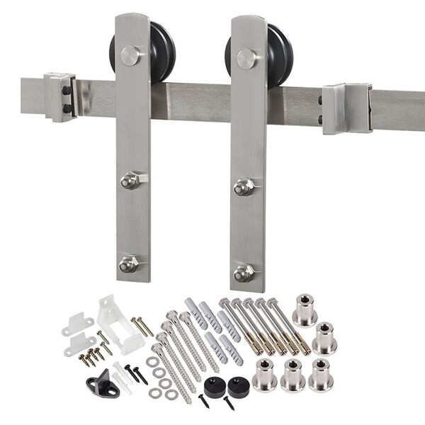 Renin Straight Strap Barn Door Hardware Kit, 78-3/4 in L Track, Steel, Stainless Steel, Wall - BD100K-07800-SS